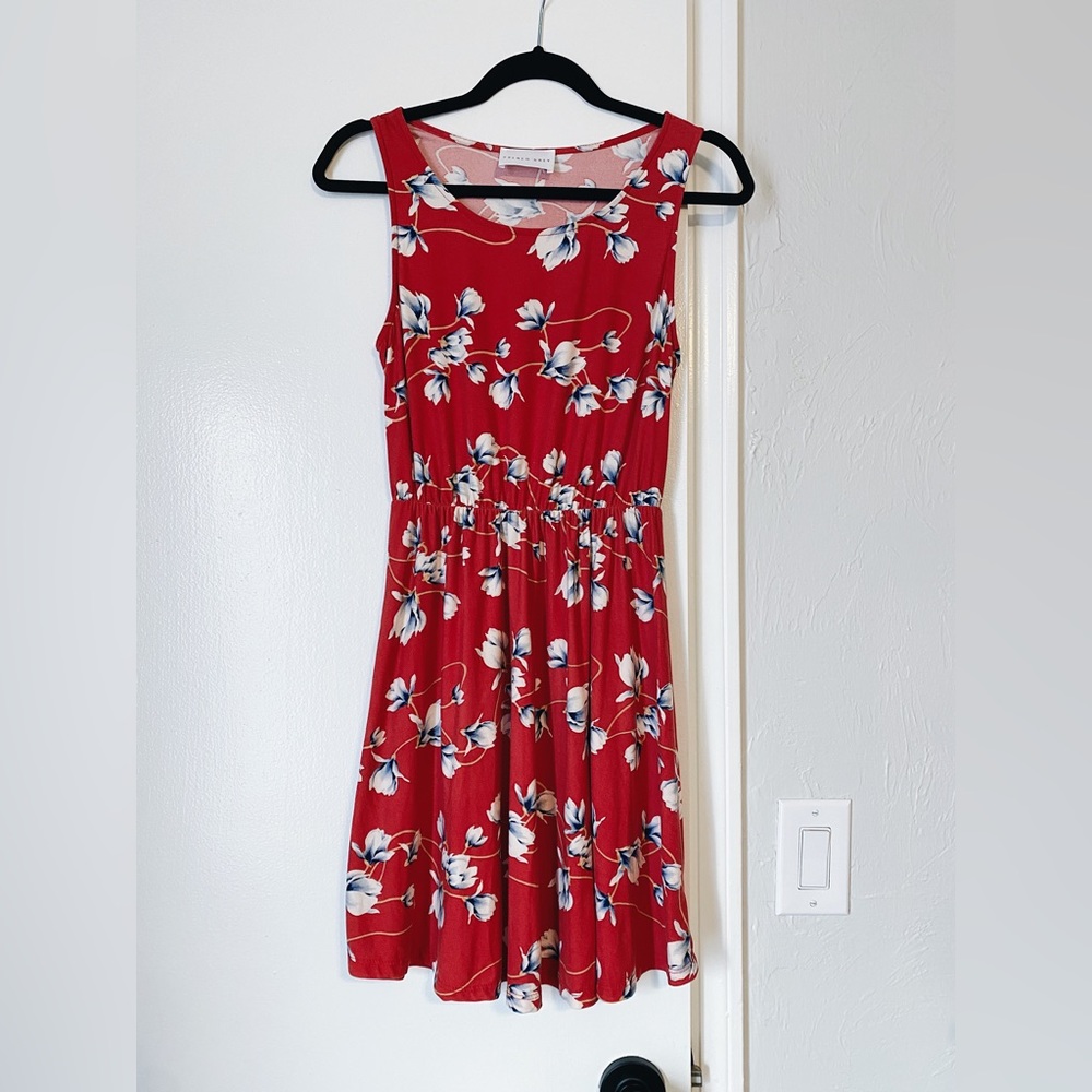 Evalynn Brushed Knit Dress, French Grey Red Floral